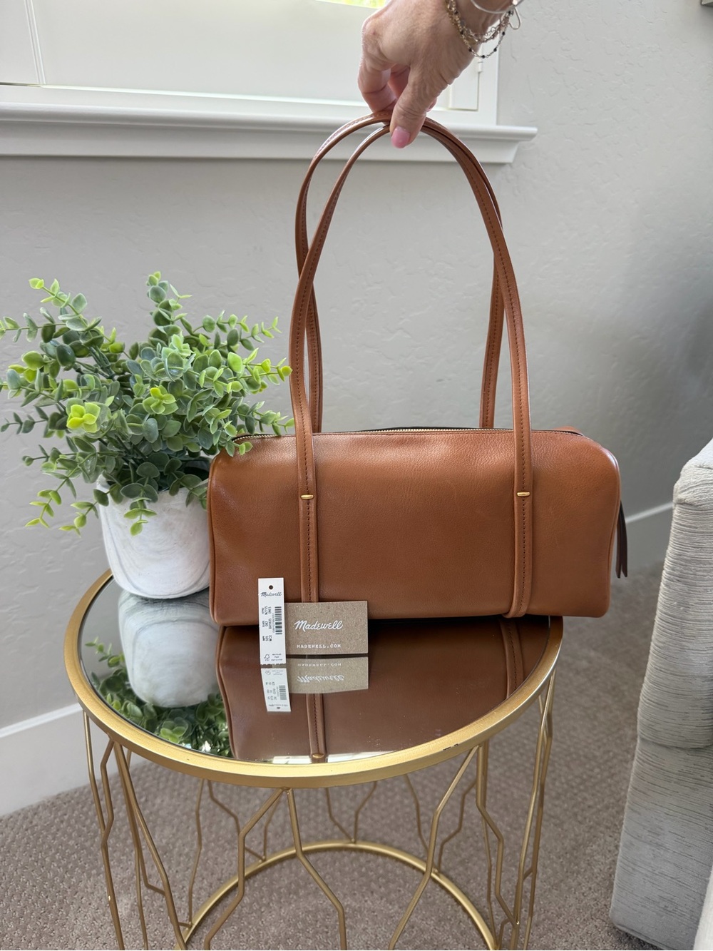 Madewell Leather East West Shoulder Bag Brown Zip Baguette NWT
